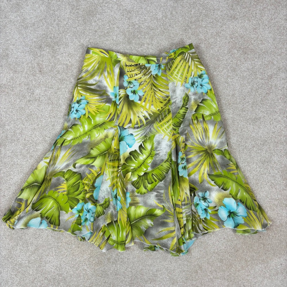 Nygard Collection Petites 100% Silk Tropical Floral Skirt Green Blue Size 4P